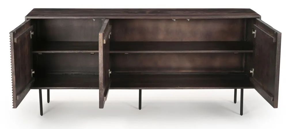 Product photograph of Highgrove Fluted 3 Door Large Sideboard In Walnut Finished Mango Wood from Choice Furniture Superstore.